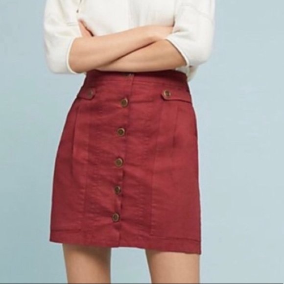 Anthropologie Dresses & Skirts - Anthropologie Amadi Jupe Rust Red Orange Button Down Boho Mini Skirt Sz M